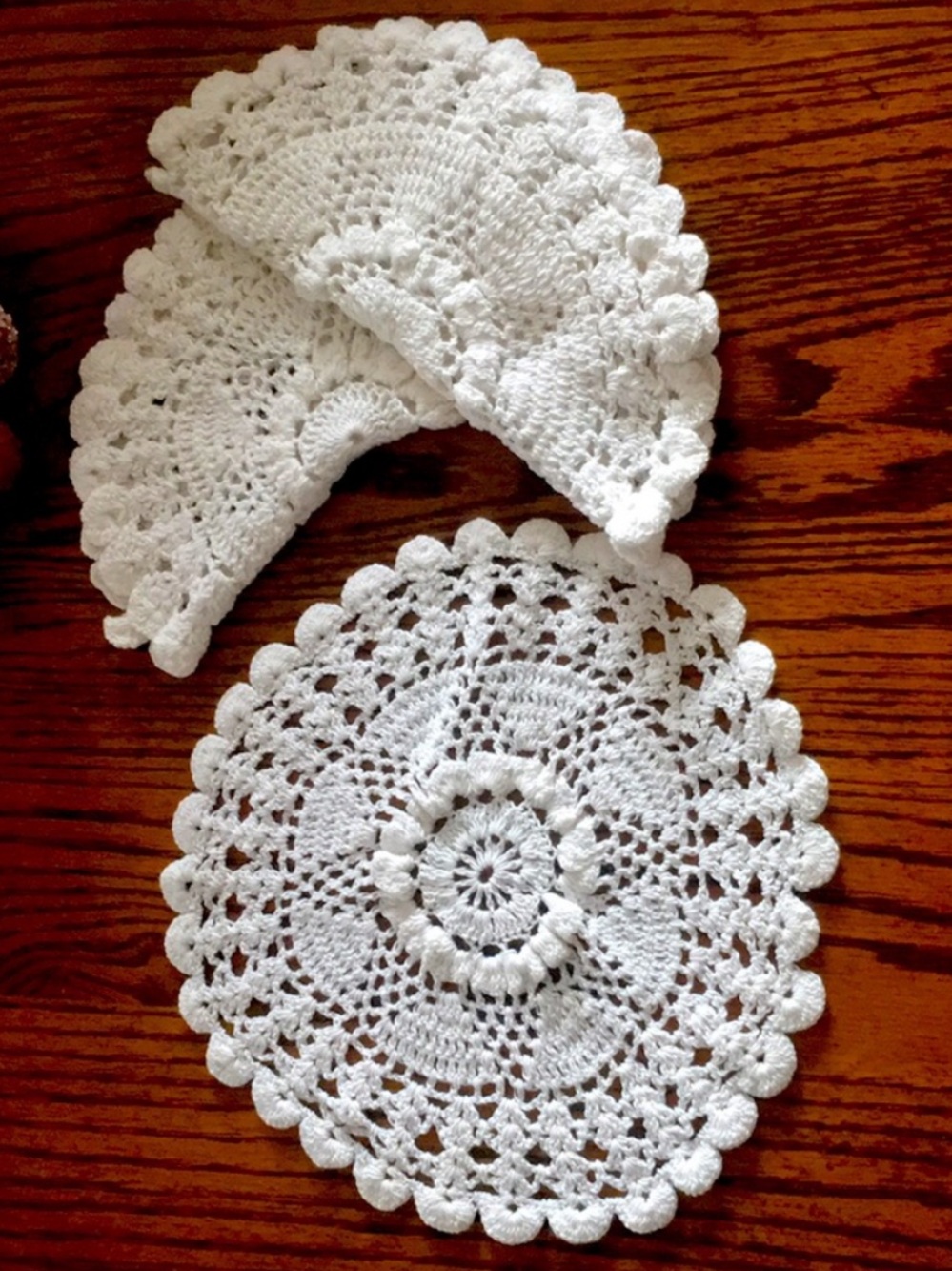 Handmade Crochet White Lace Round Table Doilies Coasters 8 Inch Set of 3 NWOT